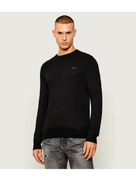 GUESS Pulover DANIEL | Slim Fit cu adaos de mătase negru