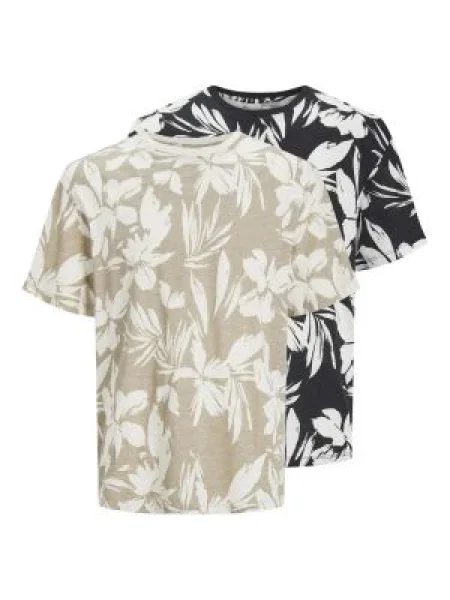 JACK & JONES Tricou Jeff AOP bej / negru / alb