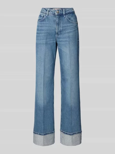 Jeansy z wysokim stanem i szerokimi nogawkami z brzegiem model REY' Guess niebieskie