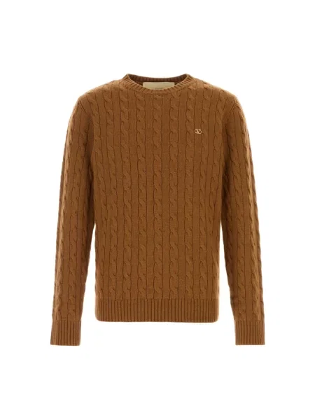 Lniany sweter Valentino Garavani brązowy