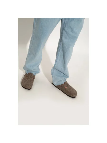 Klapki Birkenstock wełniane brązowe