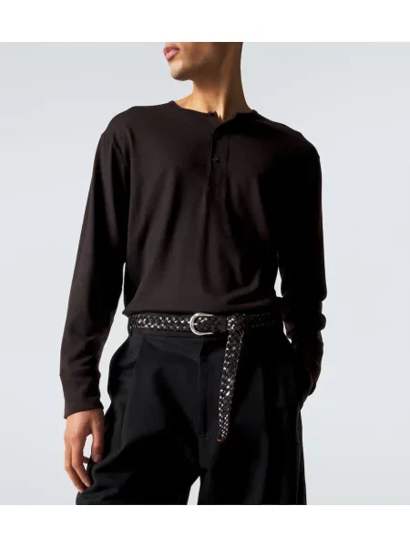 Cămașă Studio Nicholson de lână cu guler henley maro