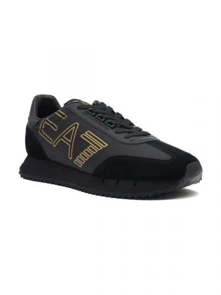 Sneakers cu adaos de piele negru