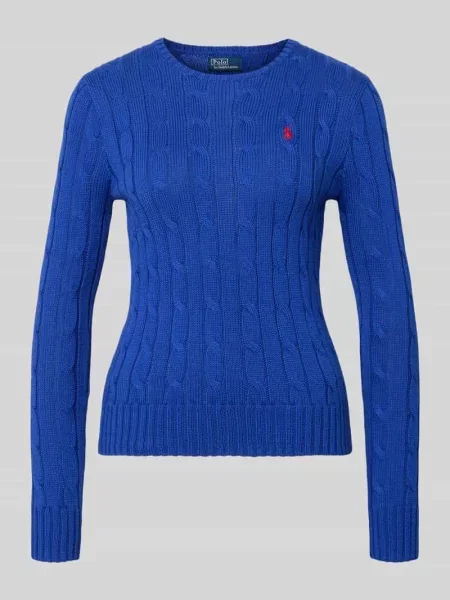 Sweter z dzianiny ze ściegiem warkoczowym model ‘JULIANNA’ Polo Ralph Lauren niebieski