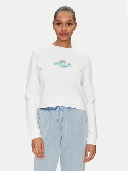Суитчър Guess Jeans с апликация бяло