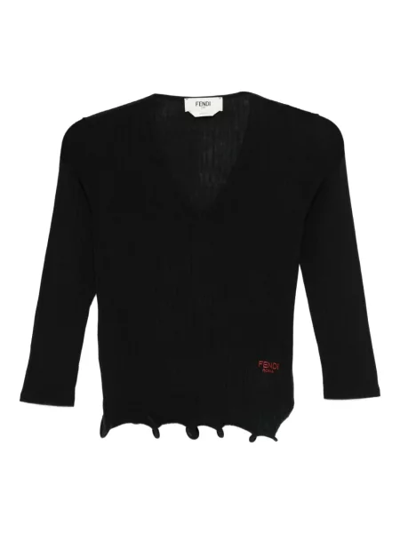 Top Fendi cu decolteu în V negru