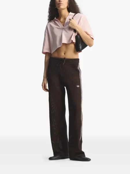 Pantaloni Adidas cu dungi alergare tricotate maro