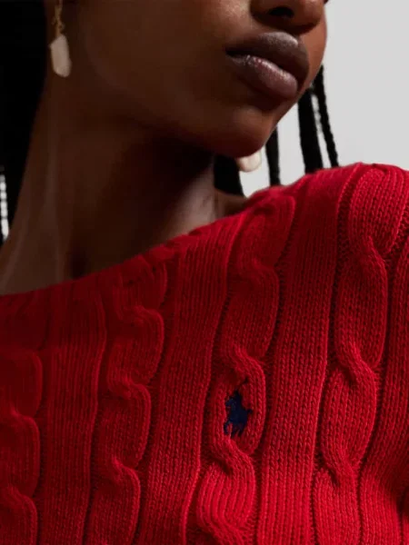 Sweter z dzianiny ze ściegiem warkoczowym model ‘JULIANNA’ Polo Ralph Lauren czerwony