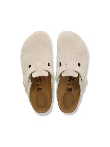 Papuci Birkenstock din piele de căprioară alb