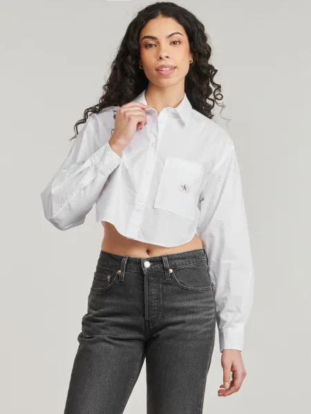 Cropp cămașă Calvin Klein Jeans alb