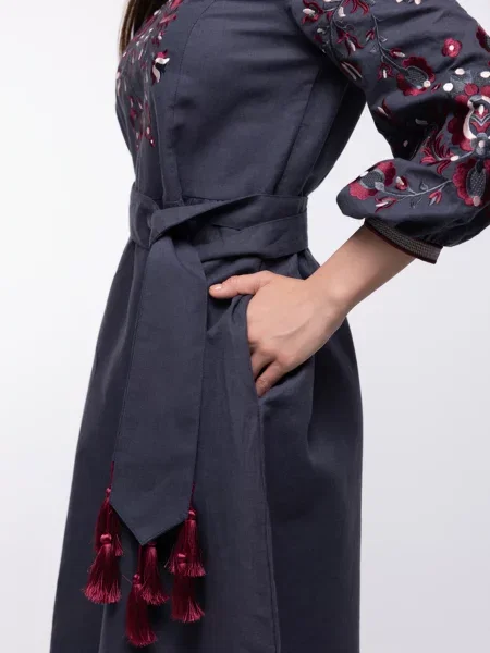 Льняное платье Folk Moda серое
