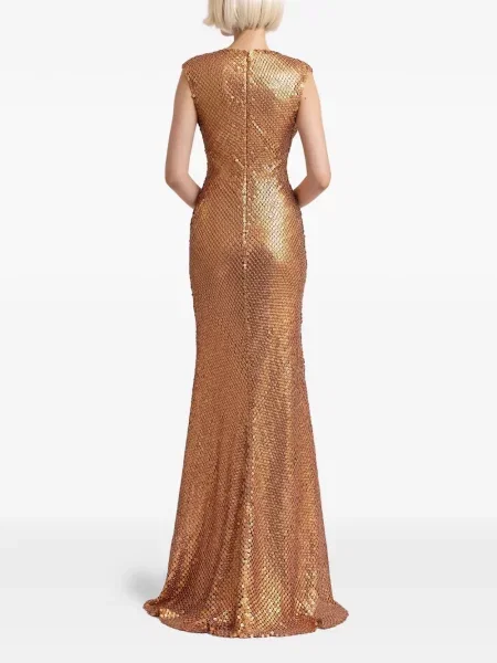 Rochie maxi Gemy Maalouf cu crăpătură de costum auriu