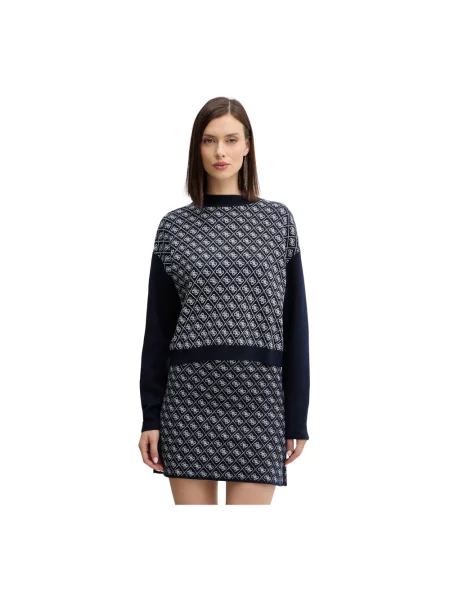 Sweter GUESS Ls Mock Neck Aubrey 4G Sweater Navy M niebieski