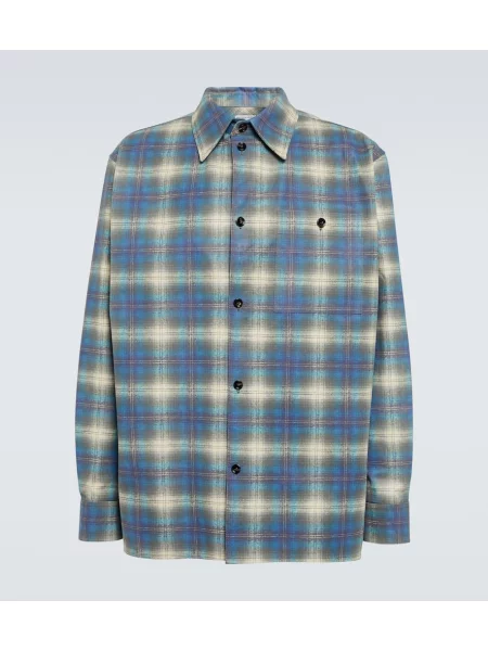 Kožená kostkovaná košile Bottega Veneta modrá