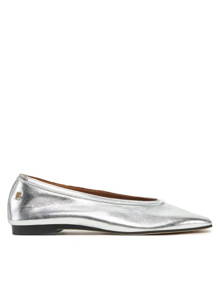 Кожени балеринки Tommy Hilfiger SOFT METAL LTHR BALLERINA NO BOW сребристо