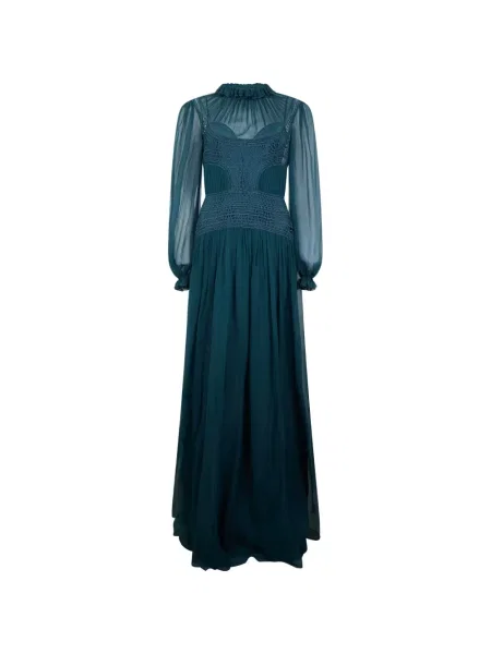 Rochie maxi Alberta Ferretti tricotate cu volane albastru