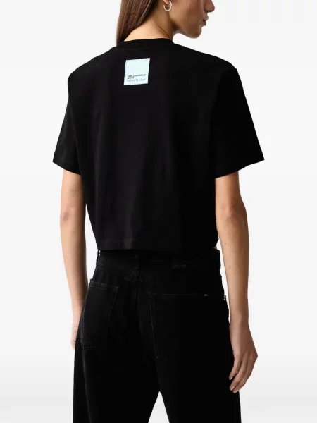 Подрязан тениска Karl Lagerfeld Jeans с принт черно