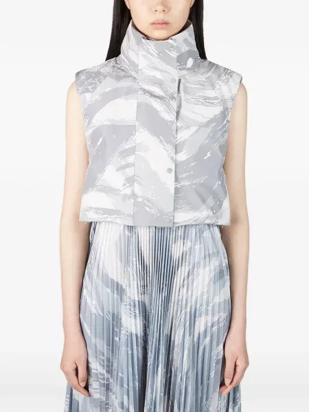 Kamizelka Moncler z nadrukiem w abstrakcyjne wzory o krotszym kroju szara