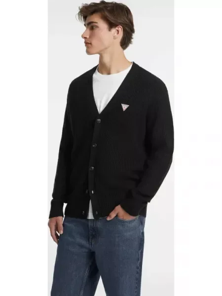 Guess Jeans Cardigan CARDI cu adaos de lână negru
