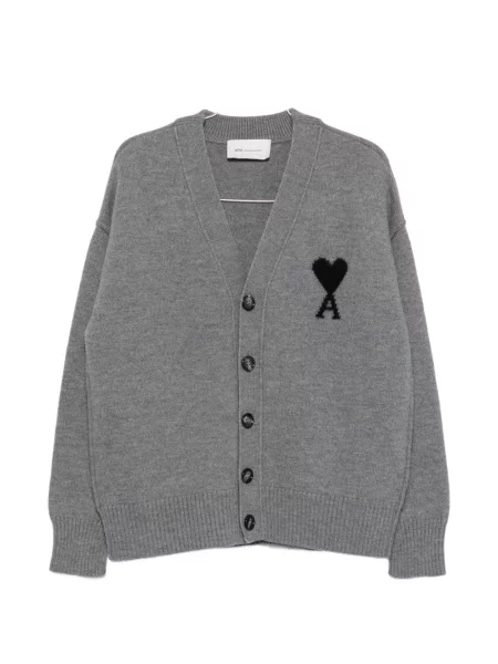 Pulover Ami Paris cu decolteu rotund gri