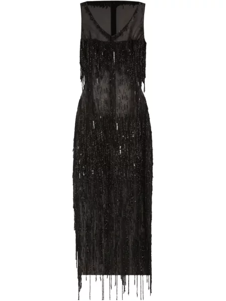 Rochie midi Dolce & Gabbana cu franjuri până la genunchi de costum negru
