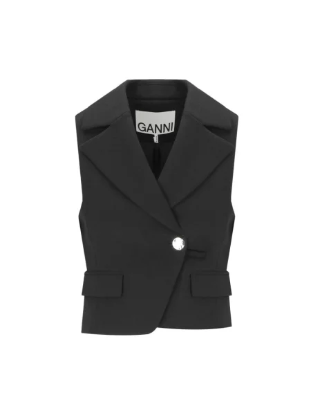 GANNI kamizelka Bonded Crepe dwurzędowa czarny
