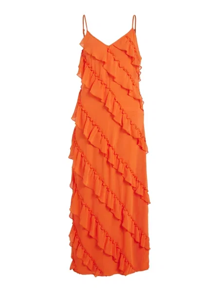 Rochie maxi Vila cu volane portocaliu
