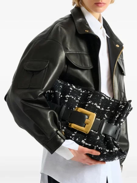 Geantă Balmain din tweed negru