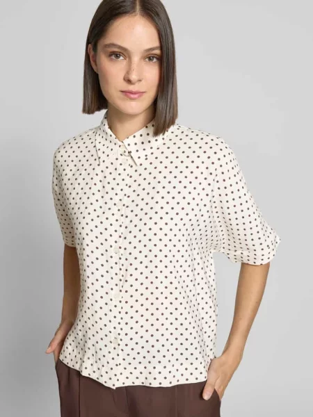Bluzka z krótkim rękawem o kroju regular fit z mieszanki modalu model Farise polkadot' Opus biała