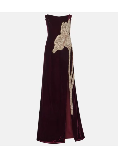 Rochie Costarellos de catifea de cristal bordo