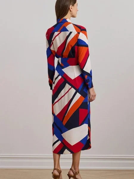Haljina Lauren Ralph Lauren midi ravna plava