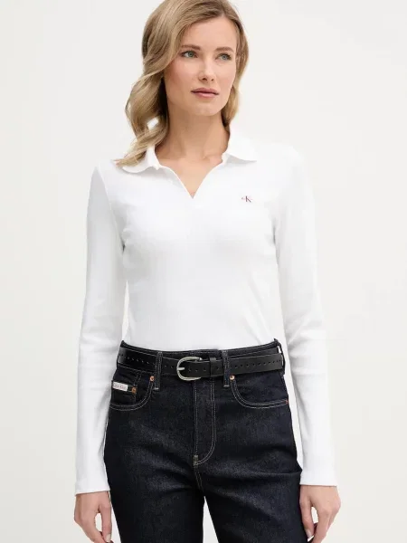 Tricou mânecă lungă Calvin Klein Jeans alb