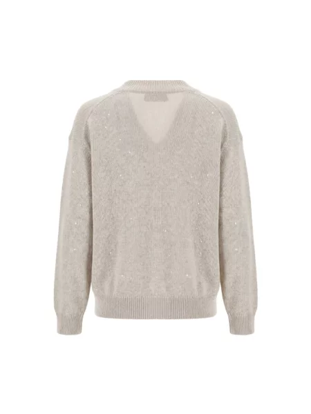Dzianinowy sweter Brunello Cucinelli beżowy