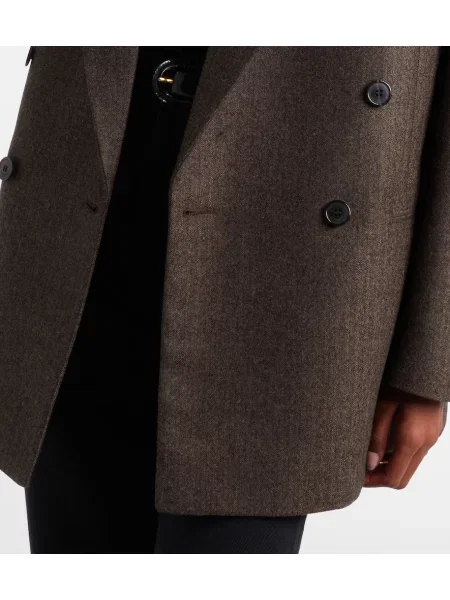 Volneni dvoredni blazer Saint Laurent z vzorcem ribje kosti rjava