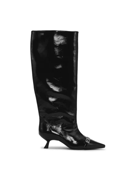 GANNI kozaki Eyelets Slouchy High Shaft Boot Naplack na małym czarny