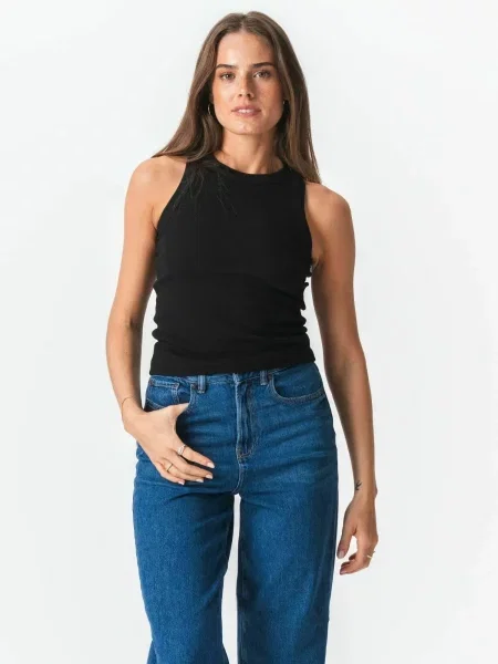 TEESHOPPEN Top Ribbed negru