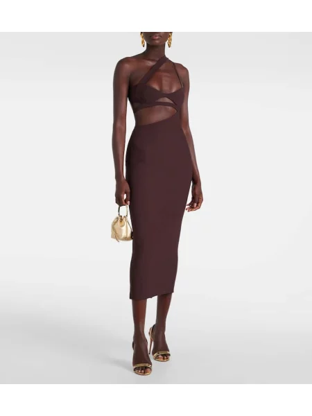Rochie midi Nensi Dojaka de mătase până la genunchi de costum maro