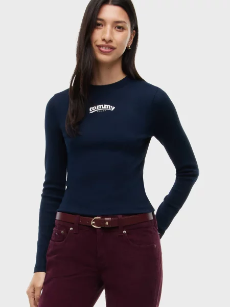 Лонгслів Tommy Jeans з лого синій