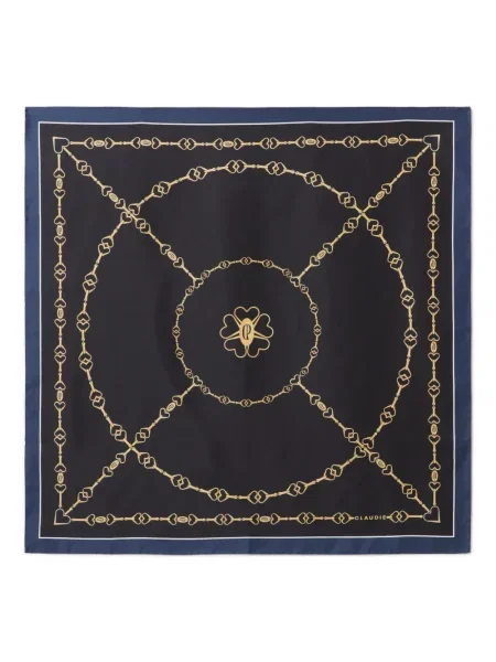 Fular Claudie Pierlot de mătase cu motiv cu inimi albastru