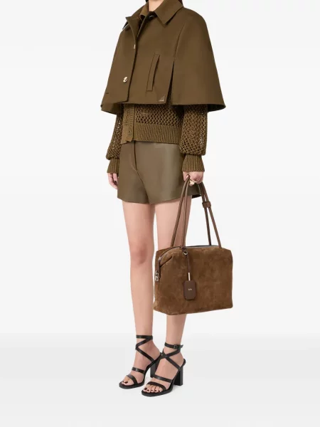 Geantă shopper Max Mara din piele de căprioară maro