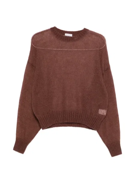Pulover Brunello Cucinelli cu decolteu rotund maro