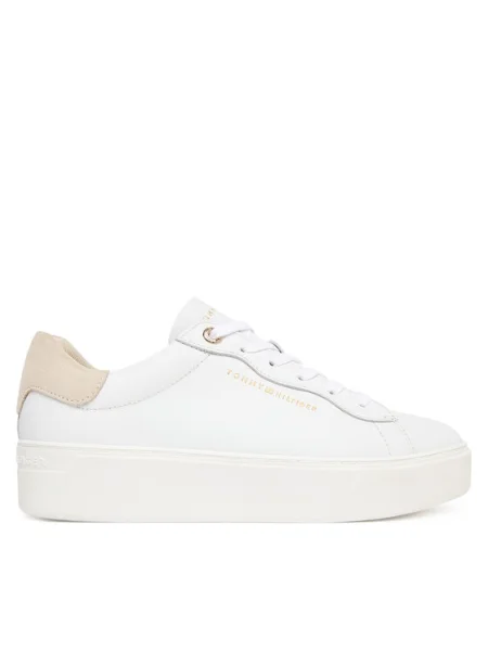 Sneakerși Tommy Hilfiger din piele cu platformă alb
