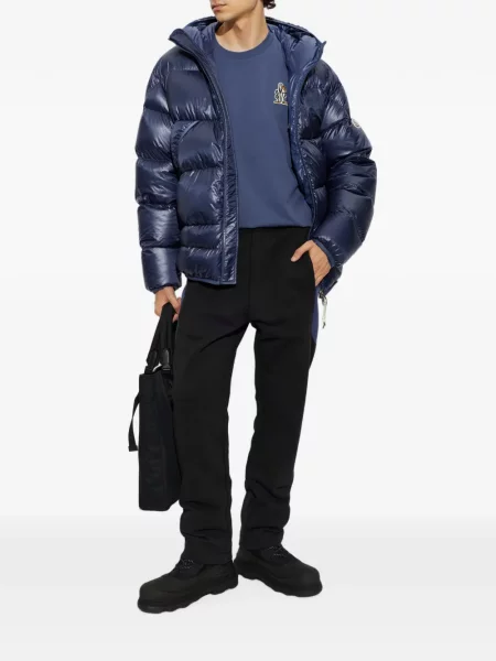 Geacă cu puf Moncler cu glugă albastru