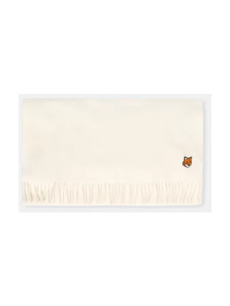 Maison Kitsuné szalik wełniany Fox Head beżowa