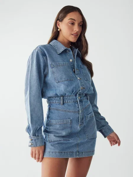 BWLDR Rochie tip bluză CANNES denim albastru
