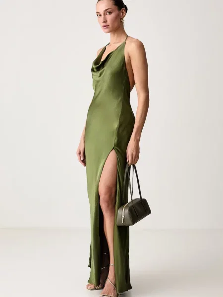 Bardot rochie evazată din vâscoză ANASTASIA verde