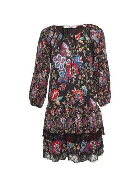 Φλοράλ φόρεμα Alice + Olivia με σχέδιο με δαντέλα μαύρο