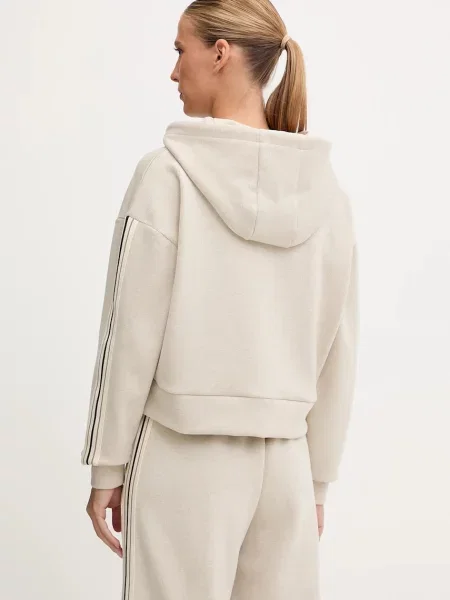 Кофта з вовною Guess MURIEL з капюшоном з аплікацією бежевий