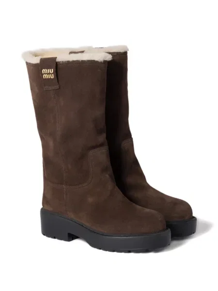 Botine Miu Miu din piele de căprioară maro