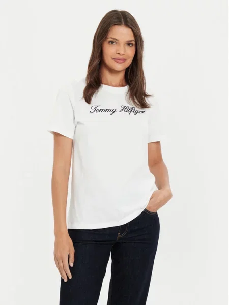 Tommy Hilfiger Marškinėliai Script Écru Regular Fit balta